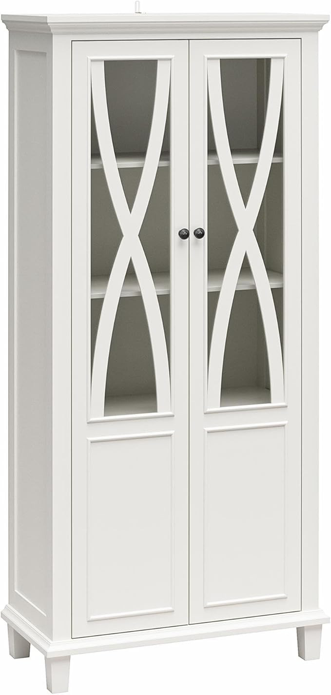 Ameriwood Home Ellington Tall Accent Cabinet with Glass Doors, White | Amazon (US)