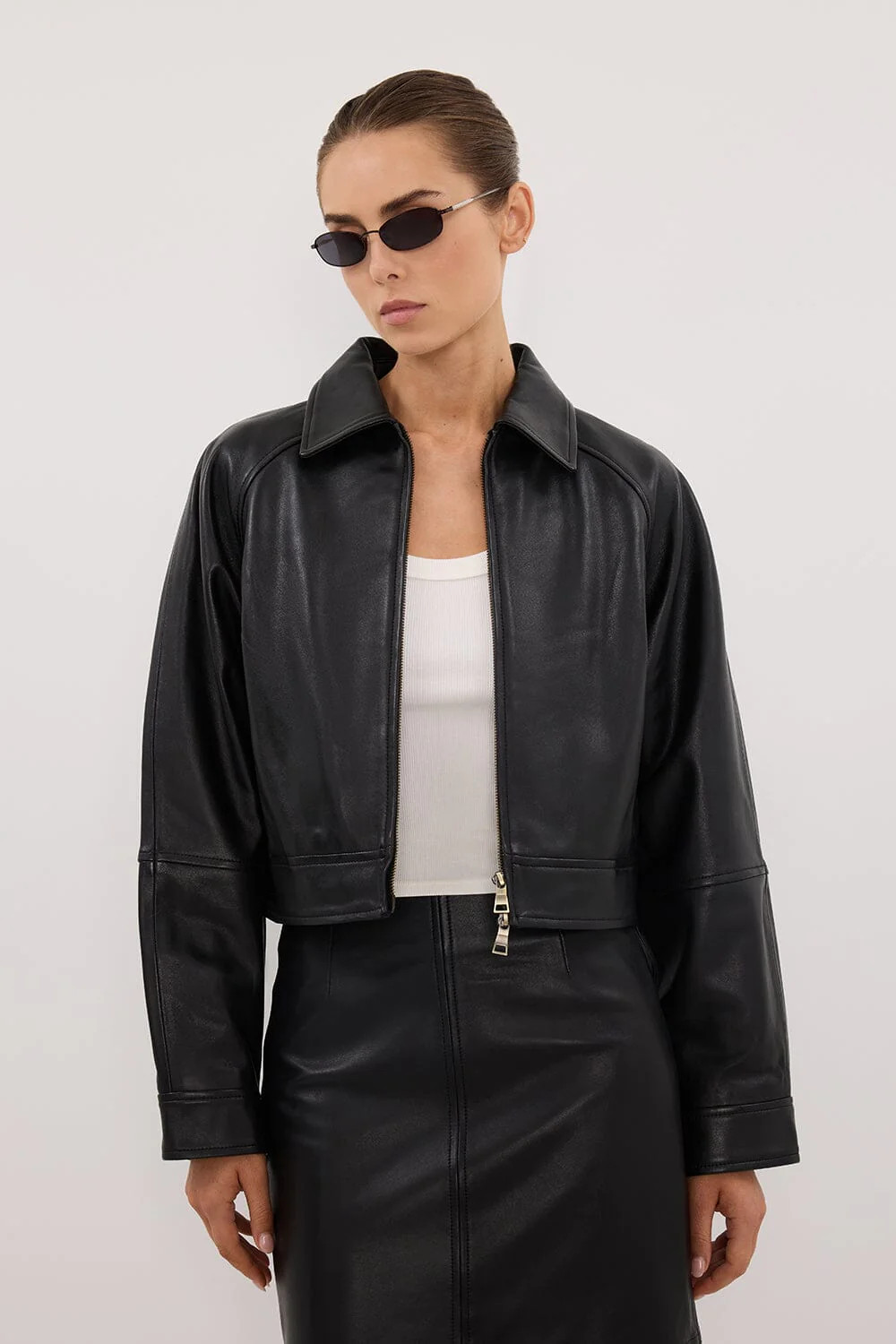 FREYA BLACK CROPPED LEATHER JACKET | DISSH