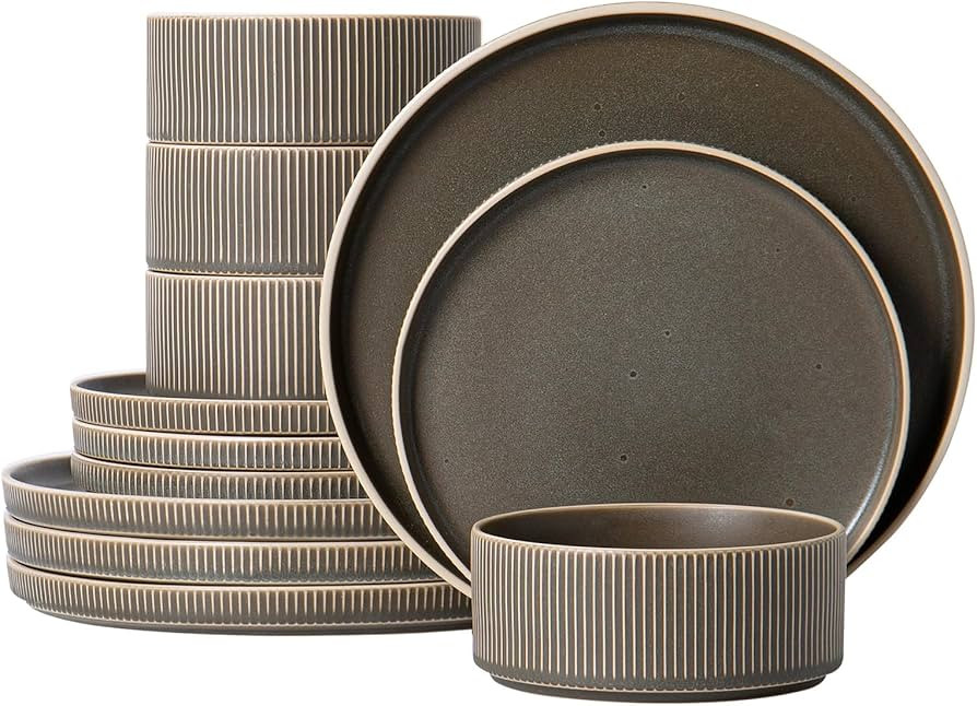 Dinnerware Set Service for 4, 12-Piece Ceramic Plates and Bowls Set, Chip & Scratch Resistant, Mi... | Amazon (US)