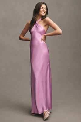 BHLDN Selma Halter-Neck Satin Maxi Dress | Anthropologie (US)