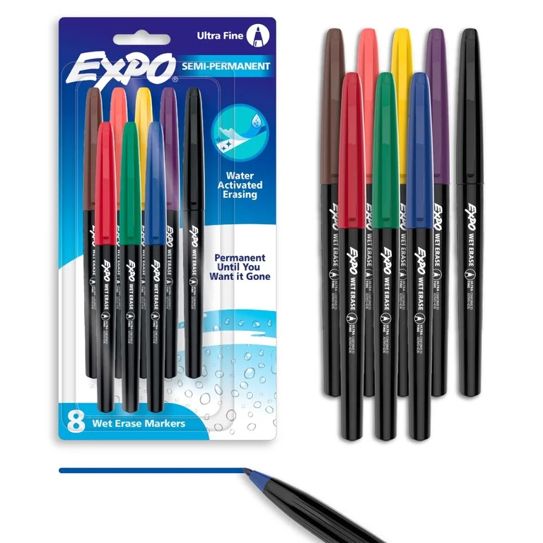 EXPO Wet Erase Markers, Assorted Colors, Ultra Fine Tip, 8 Count | Walmart (US)