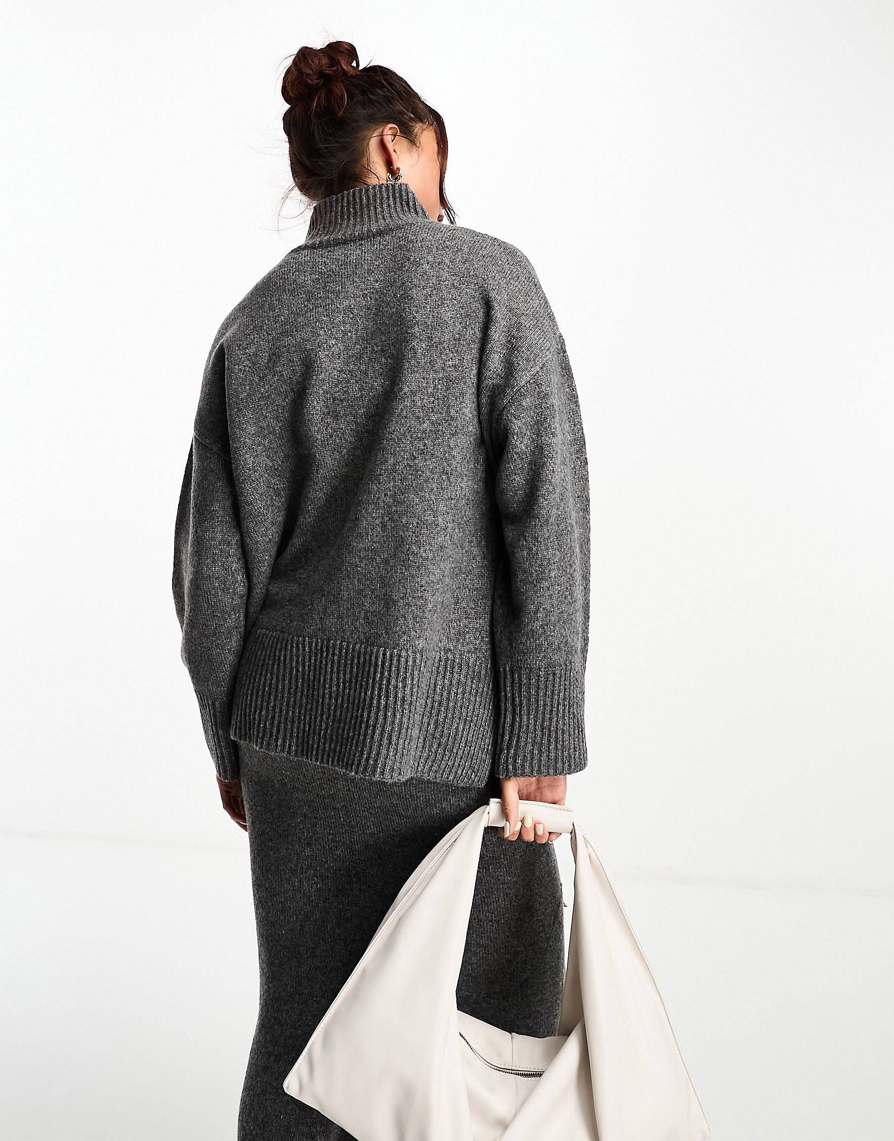 ASOS DESIGN longline sweater with high neck in charcoal | ASOS (Global)
