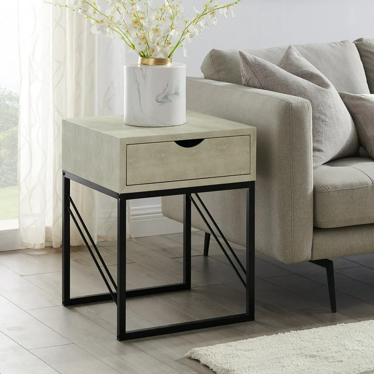 Manor Park Modern Eclectic Faux Shagreen Side Table, Off White | Walmart (US)