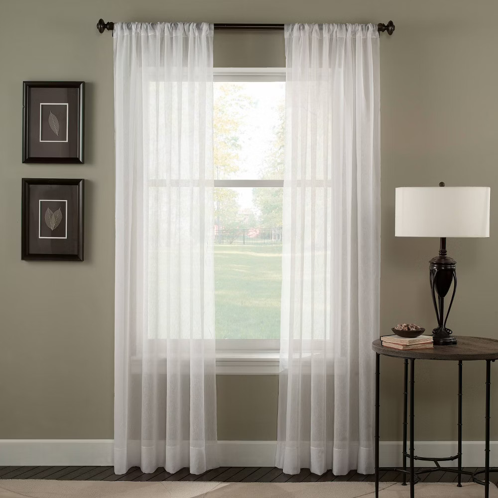144""x51"" Trinity Crinkle Voile Sheer Curtain Panel White - Curtainworks | Target