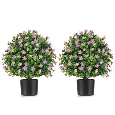 Resenkos 2-Pack Artificial Boxwood Ball Topiary Trees, Features Purple Flower Accents, Purple | Target