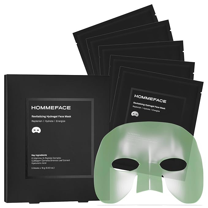 HommeFace Men’s Revitalizing Hydrogel Facial Mask Set (5ct) - Hydrating, Beard-Friendly, Anti-A... | Amazon (US)