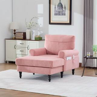 Myra 38.2 in. Pink Chenille Upholstered Rolled Arm Chaise Lounge with Side Pockets | The Home Depot