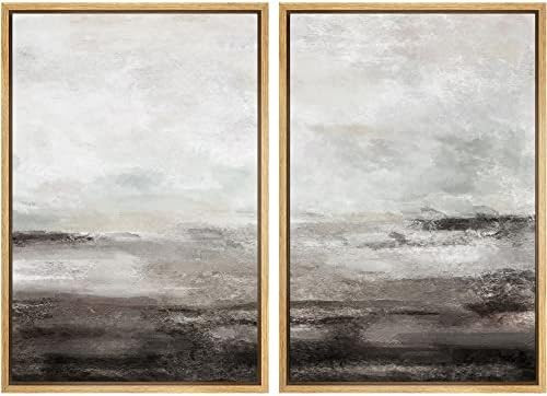 MUDECOR Framed Wall Art Print Set Brown and Gray Grunge Paint Stroke Landscape Abstract Shapes Illus | Amazon (US)