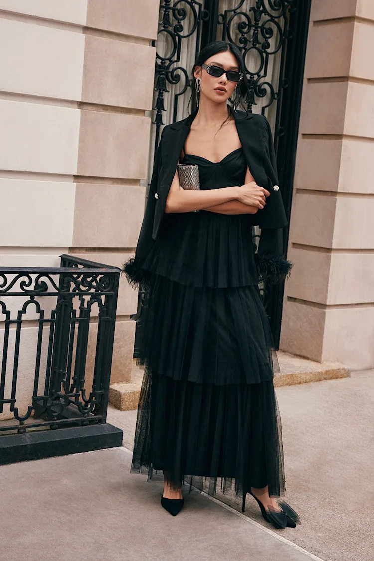 Tulle-y Amazing Black Tulle Sleeveless Bustier Maxi Dress | Lulus