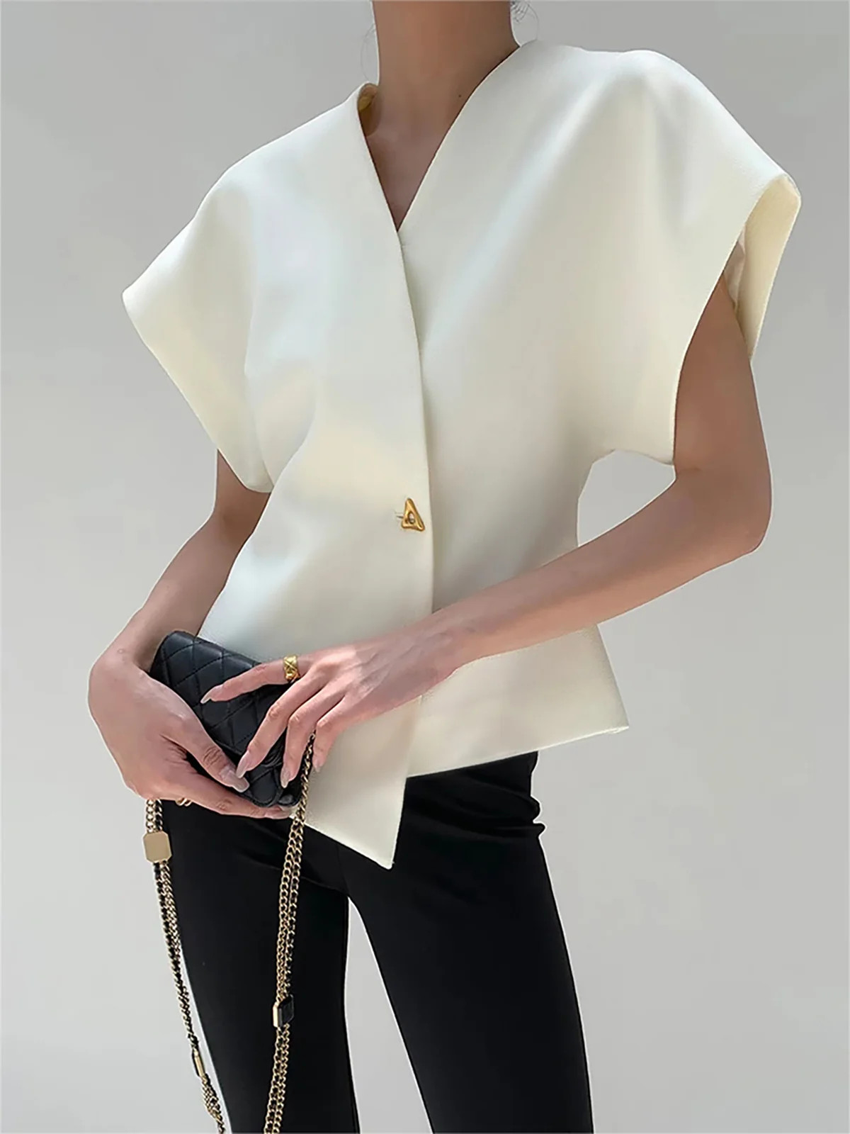 Trendy V-Neck Button Down Blouse | Commense