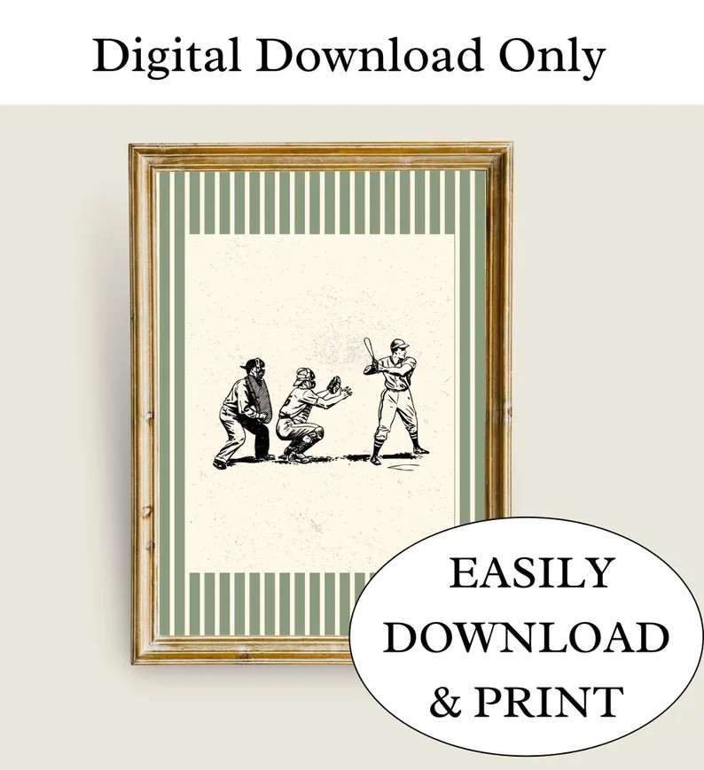 Baseball Nursery Wall Art, Sports Themed Bedroom, Vintage Sports Nursery, Printable Wall Art, Cla... | Etsy (US)