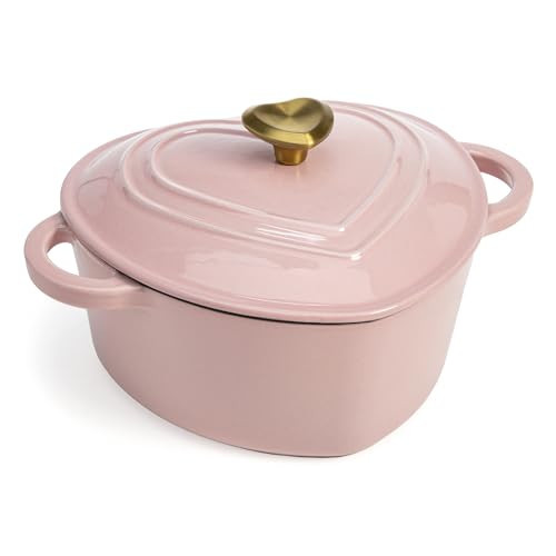 Paris Hilton Enameled Cast Iron Dutch Oven Heart-Shaped Pot with Lid, Dual Handles, Works on All Stovetops, Oven Safe to 500°F, 2-Quart, Pink | Amazon (US)