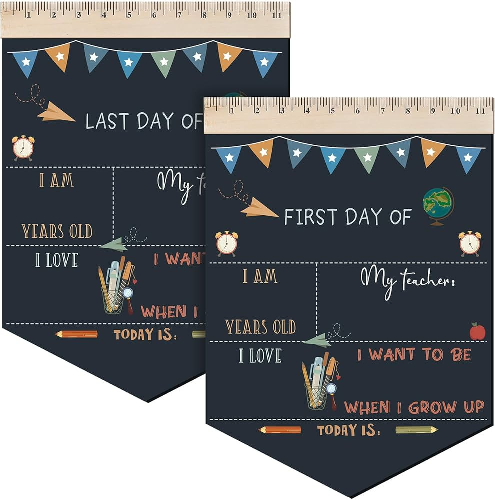 First and Last Day of School Chalkboard Boho Rainbow First Day of School Sign 13.8 x 10 Inch Reus... | Amazon (US)