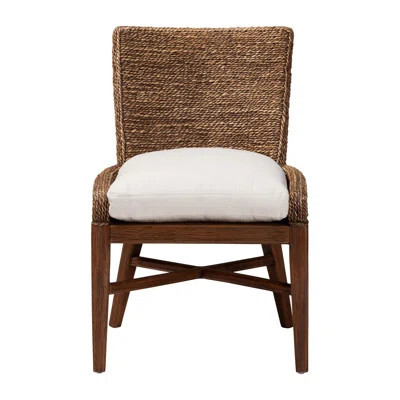 Bali & Pari Ridley Seagrass Dining Chair With Mahogany Wood Frame - Coastal Accent Chair With Woven Square Back And Cushioned Seat For Dining Room Or | Wayfair North America