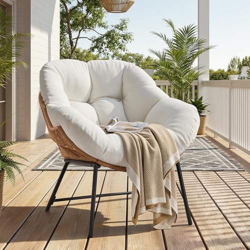 ONBRILL Outdoor Egg Chair, Indoor Lounge Chair for Patio, Bedroom, Living Room, Porch - Beige | Amazon (US)