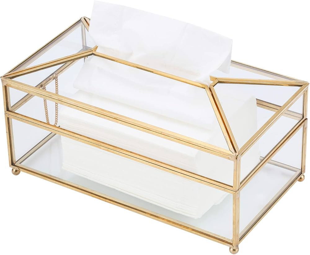 Decorative Tissue Box Holder, Rectangular Stylish Glass Napkin Storage Box Pumping Paper Dispenser F | Amazon (US)