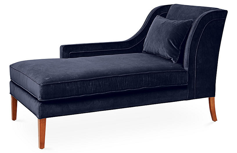 Roslin Left-Facing Chaise - Navy Velvet | One Kings Lane