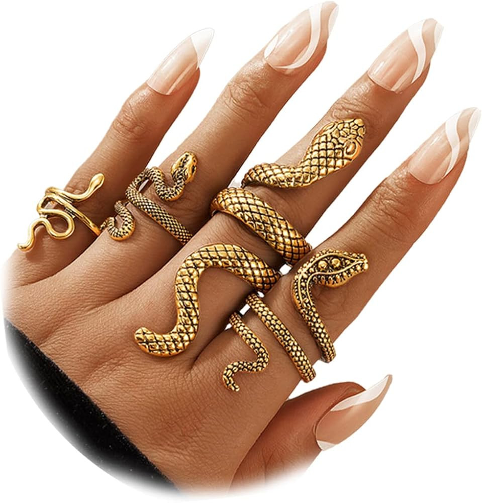 Harry and Henry Snake Ring Set Adjustable Vintage Reptile Serpent Snake Stackable Rings for Women... | Amazon (US)