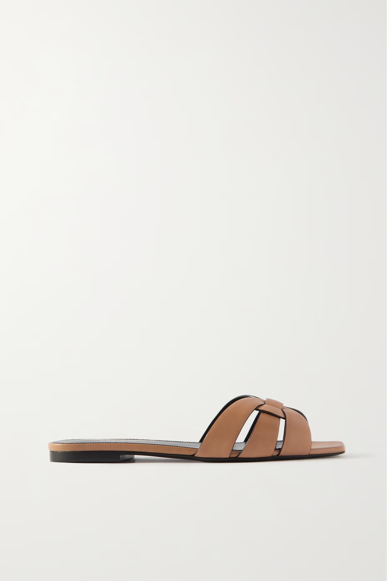 SAINT LAURENT - Tribute Leather Slides - Tan | NET-A-PORTER (UK & EU)