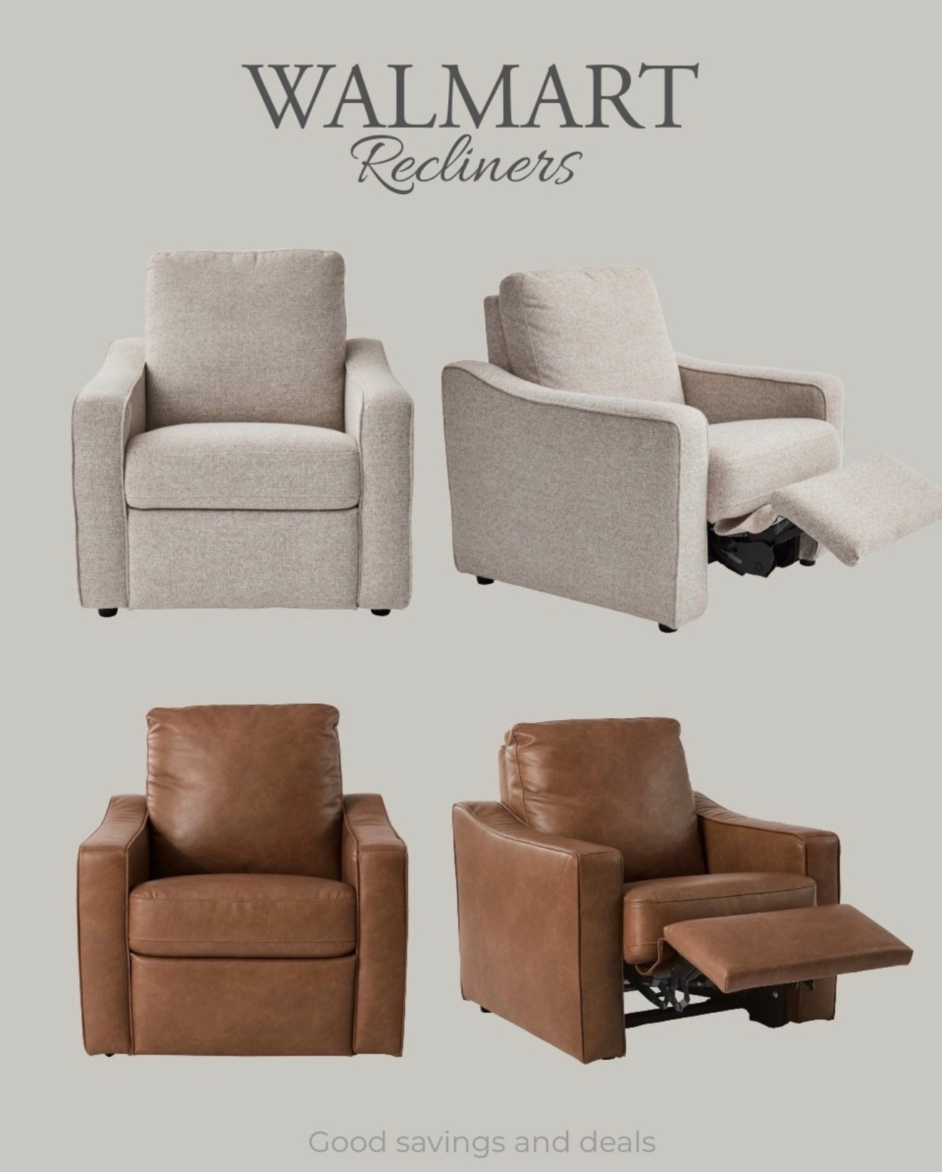 If you love the relaxed comfort of a recliner but want something that looks more like a stylish accent chair, these chairs from Walmart are the ones for you. Living room design inspiration. The color options are faux leather and wheat linen. Home inspiration. Modern neutral home.

#LTKHome