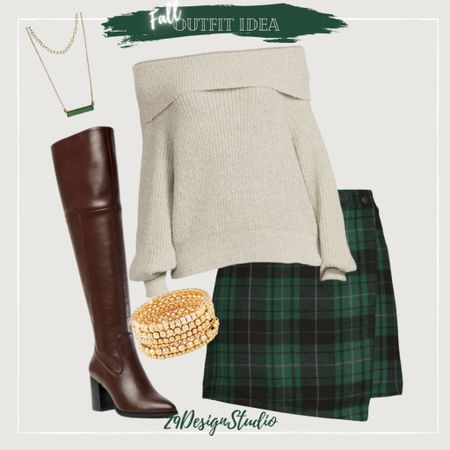 Fall skirt outfit. Winter skirt outfit. Winter outfit ideas. Fall outfit. Plaid skirt. Knee high boots. Dress boots. Off the shoulder sweater. Slouchy sweater outfit. Walmart style. Walmart outfit. Plaid skirt outfit. Holiday style. Holiday outfit. Christmas outfit. 

#LTKstyletip #LTKSeasonal #LTKHoliday