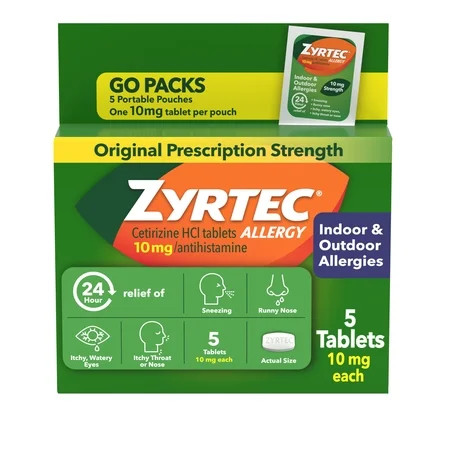 Zyrtec 24 Hour Cetirizine HCl Allergy Relief Tablets, 5 x 1 Count Packs | Walmart (US)