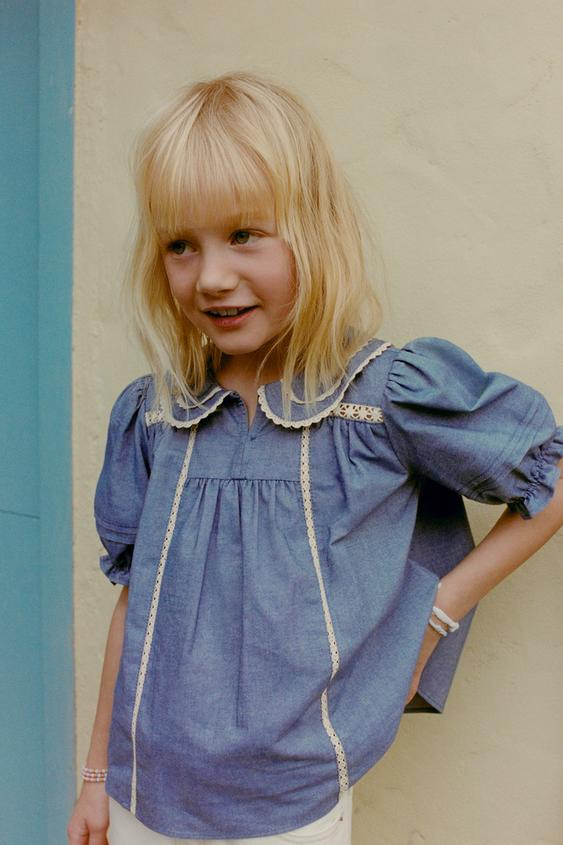 CONTRAST LACE TRIM BLOUSE | Zara US