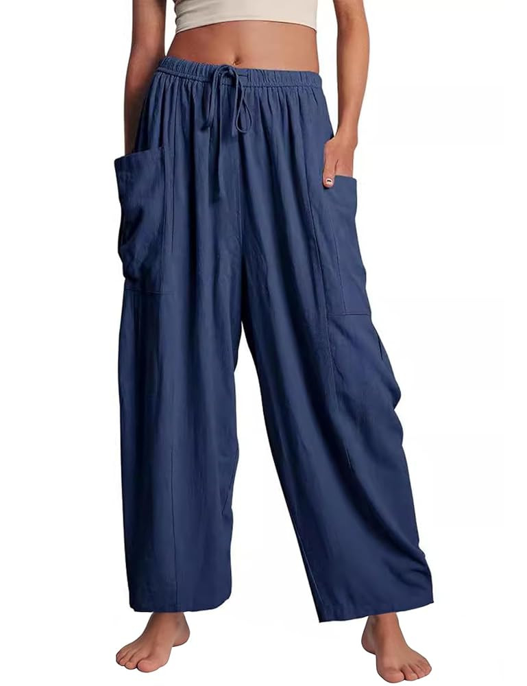 Flygo Women's Wide Leg Pants Summer Casual Loose Fit Beach Palazzo Harem Pants with Pockets | Amazon (US)