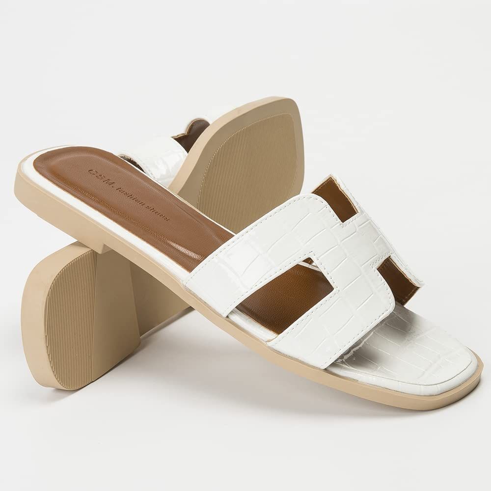 Stratuxx Kaze Womens Sandal Flat H-Band Slide Sandal,White, Black, Metallic Sandals | Amazon (US)
