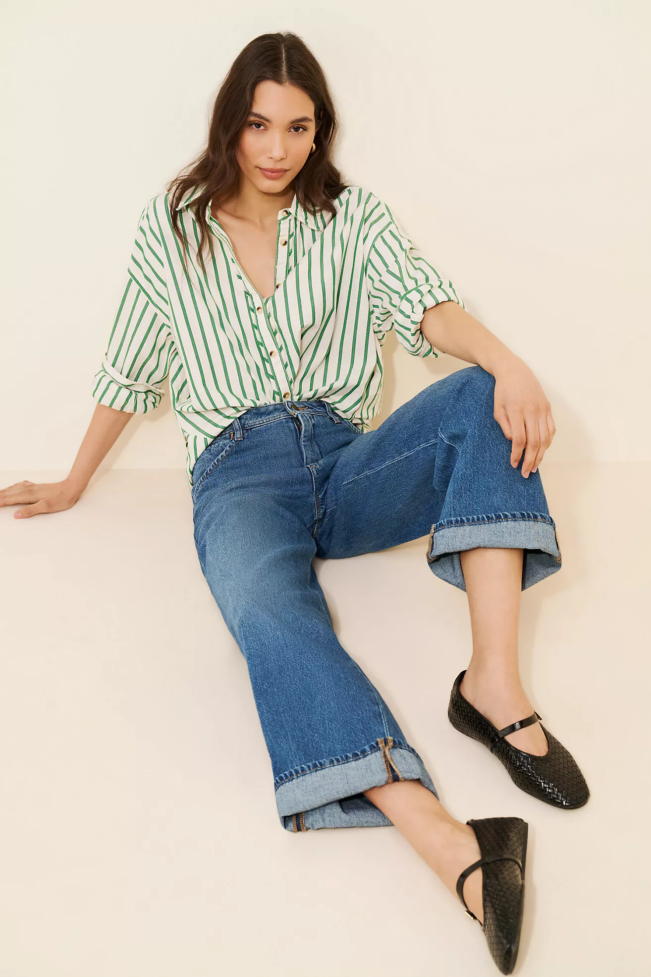 Pilcro Mid-Rise Slouchy Wide-Leg Cuffed Jeans | Anthropologie (US)