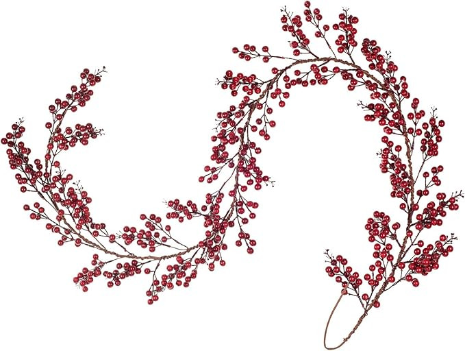 Lvydec Red Berry Garland Christmas Decoration - 6ft Artificial Red Berry Garland with Bendable St... | Amazon (US)