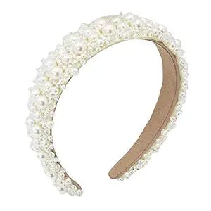 MHDGG Faux Pearl Headbands for Women White Bling Rhinestones Hairbands Bridal Hair Hoop Wedding A... | Amazon (US)