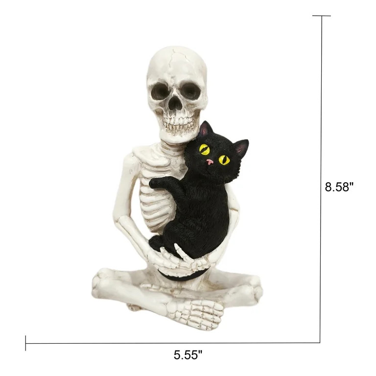 Skeleton and Cat Decoration, Black and White, 7", Halloween by Way To Celebrate | Walmart (US)