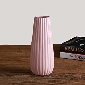 8 Inch Pink Ceramic Flower Vase for Home Décor - Vase for Artificial Flowers and Plants Decor | Amazon (US)
