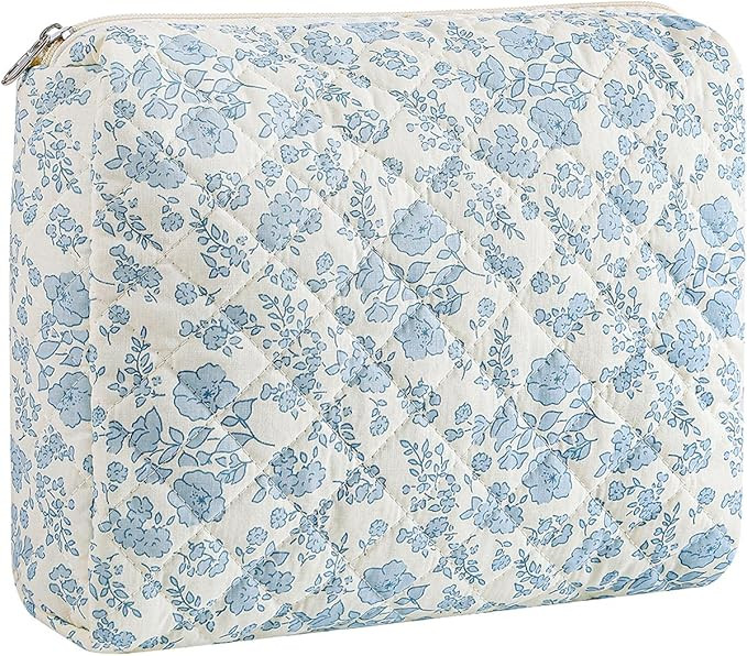 Gleyemor Quilted Makeup Bag for Women, Cute Floral Cotton Cosmetic Bag, Travel Toiletry Bag Perio... | Amazon (US)