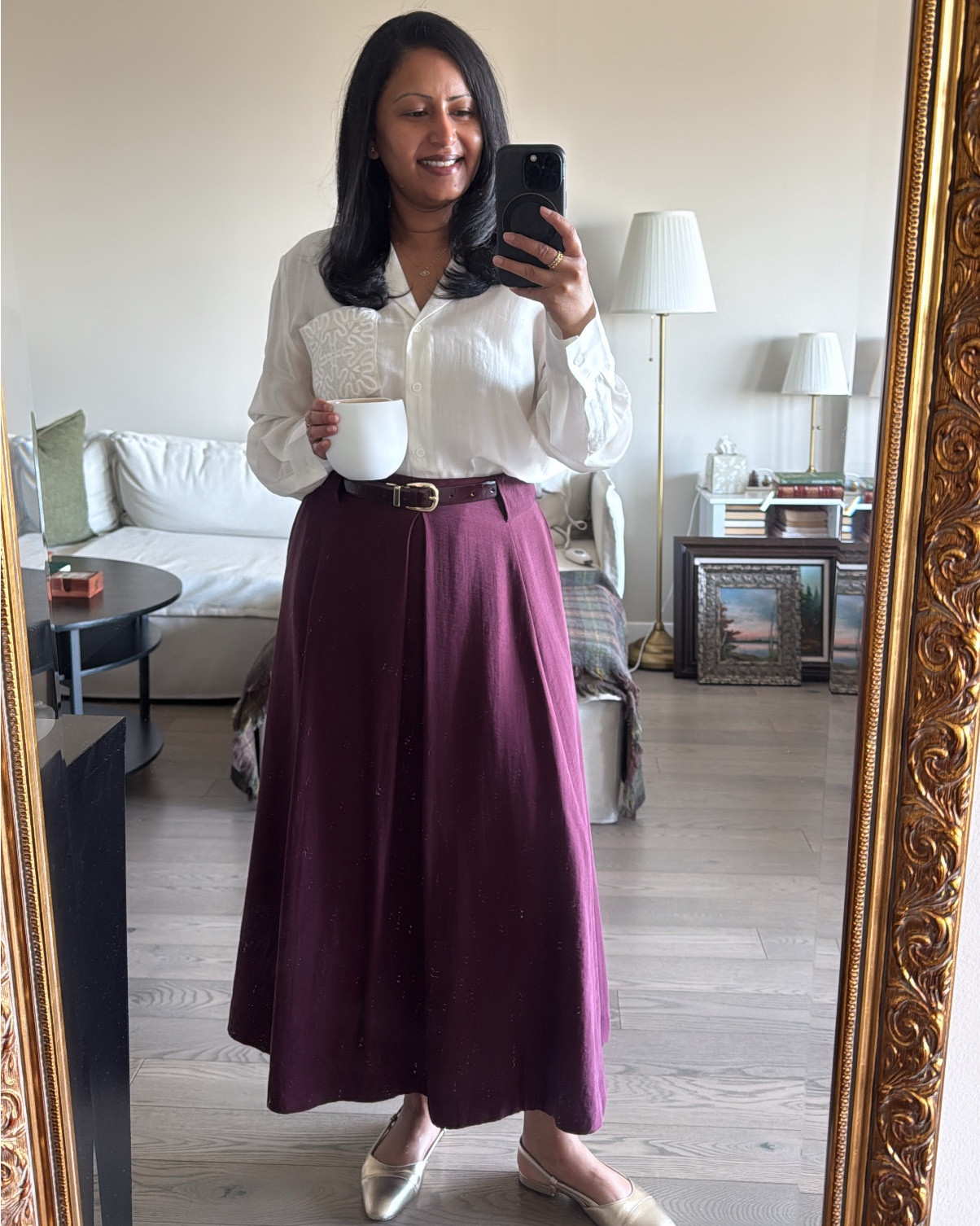Classic Spring workwear with lightweight white button-up and midi burgundy skirt from Zara and gold Slingbacks from Amazon.

#LTKPetite #LTKootd #LTKWorkwear