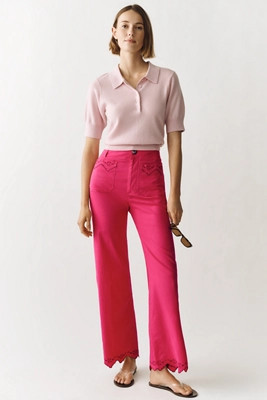 The Colette Lace Trim Full-Length Wide-Leg Pants by Maeve | Anthropologie (US)