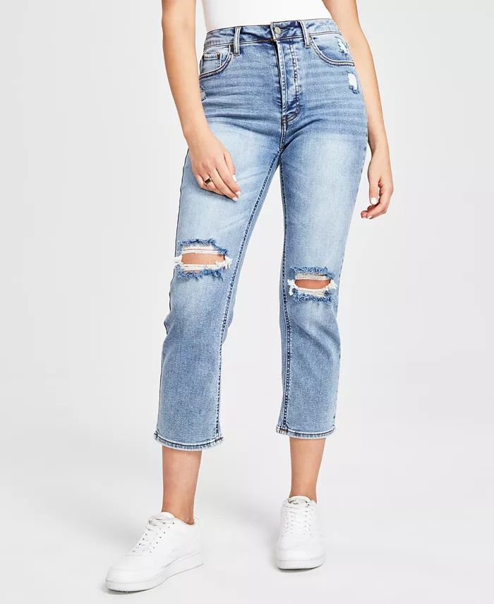Women's High-Rise Vintage Straight Button Cuffed Jeans, 24-28W | Macys (US)