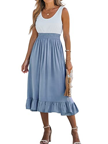 CUPSHE Women's Summer Midi Dresses Sleeveless Tank Smocked Beach Vacation Hawaiian 2025 Flowy Sundress Small Green, Small Blue | Amazon (US)