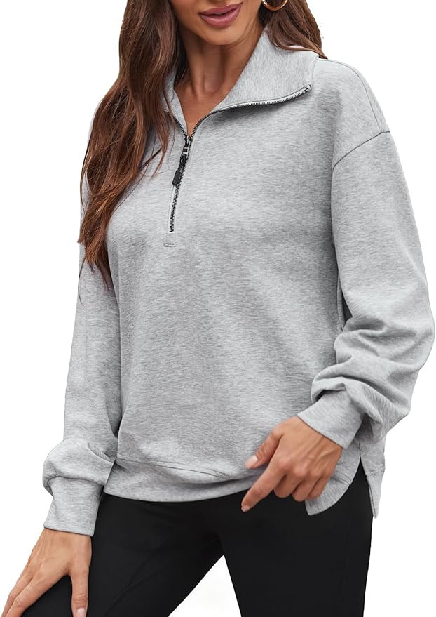 BAISHENGGT Women's Sweatshirts Half Zip Long Sleeve Quarter Zipper Pullover Side Slit Fashion Clo... | Amazon (US)