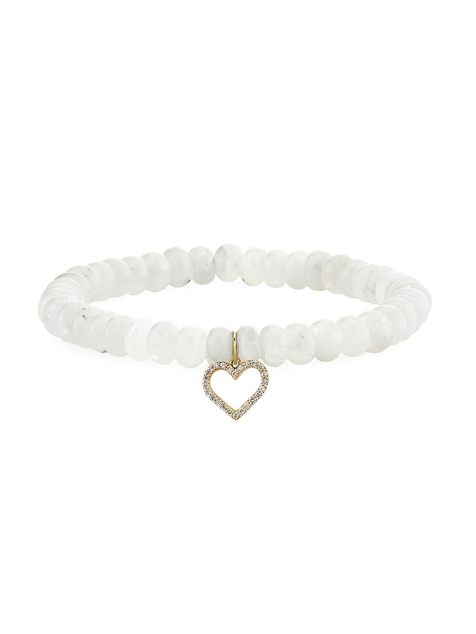 Women's 14K Gold, Diamond & Moonstone Open Heart Charm Bracelet - White | Saks Fifth Avenue