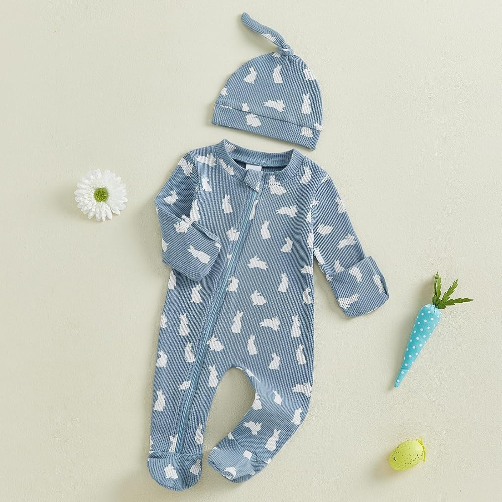 YINGISFITM My First Easter Baby Girl Boy Outfit Footie Romper Waffle Knit Zipper Onesie Jumpsuit ... | Amazon (US)