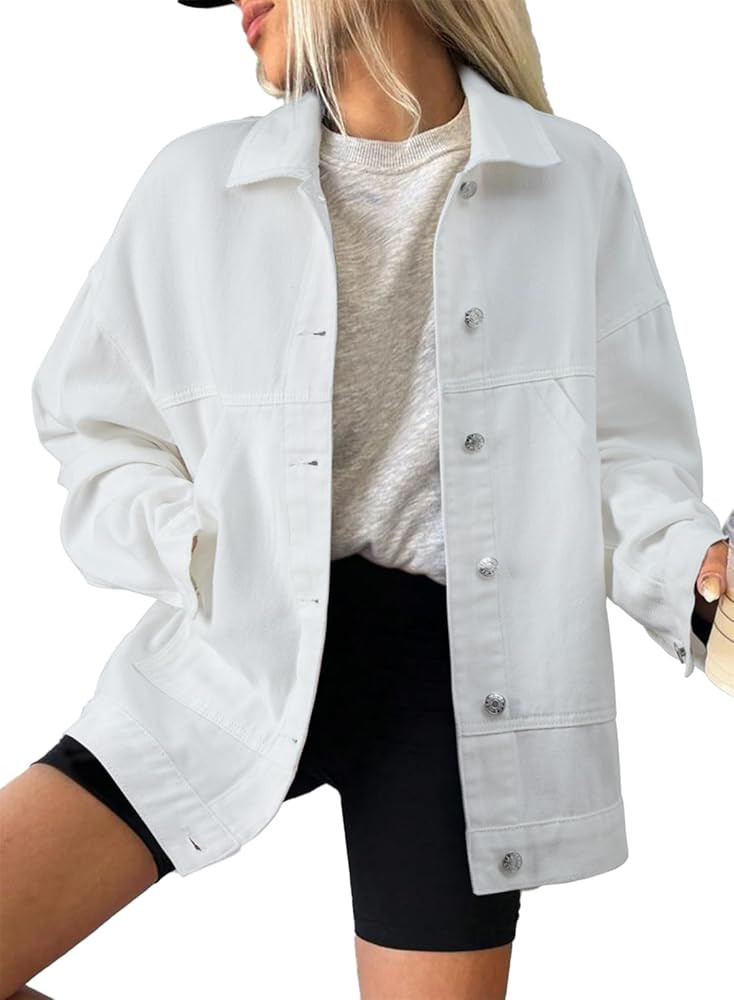 SHEWIN Womens Denim Jacket Casual Long Sleeve Drop Shoulder Button Front Jean Jacket Coat With Po... | Amazon (US)