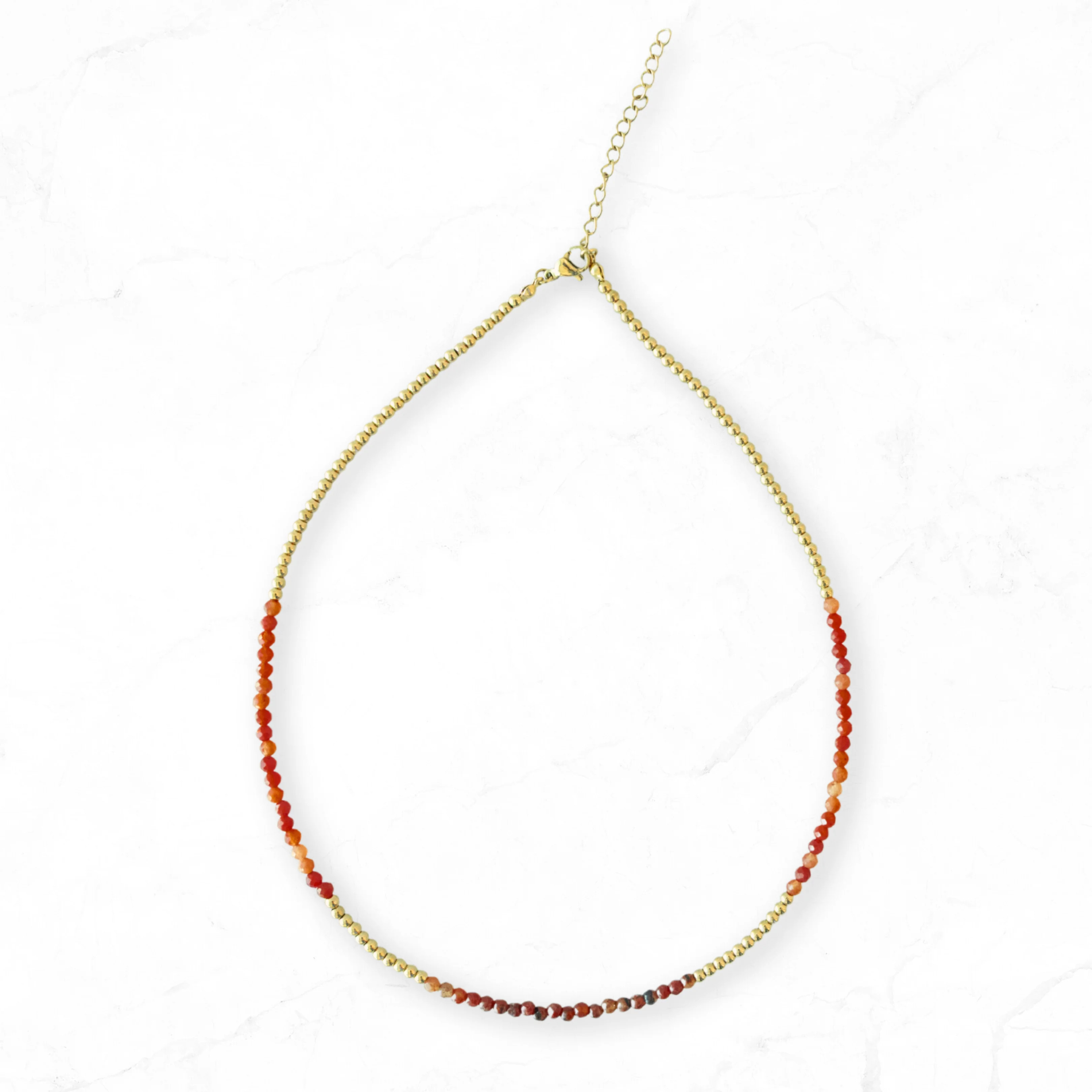 Burnt Orange Gemstone Gold Beaded Necklace | Golden Thread LLC