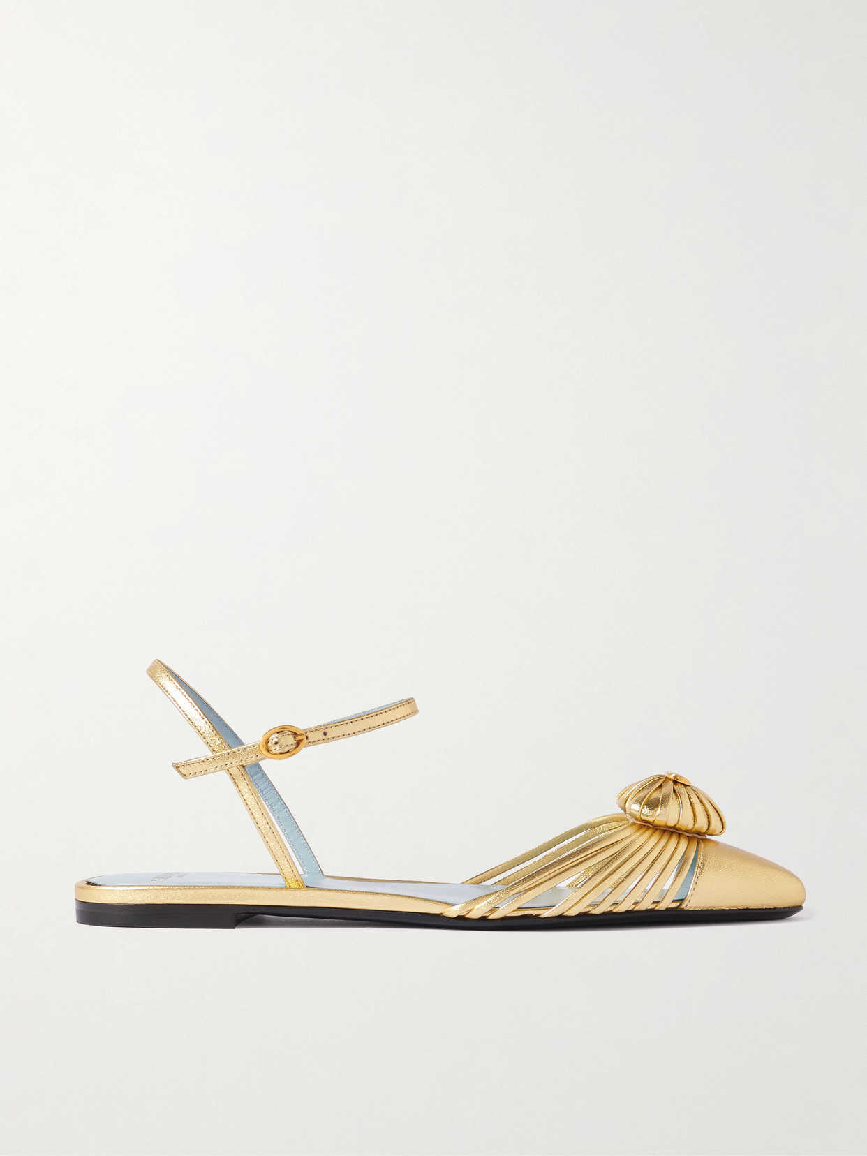Valentino Garavani - Royal Vlogo Embellished Metallic Leather Slingback Flats - Gold | NET-A-PORTER (US)