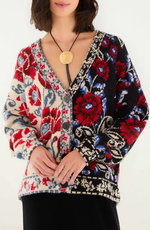 FARM Rio Mixed Valentina Floral Cardigan in Mixed Valentina Blac at Nordstrom, Size Xx-Small | Nordstrom