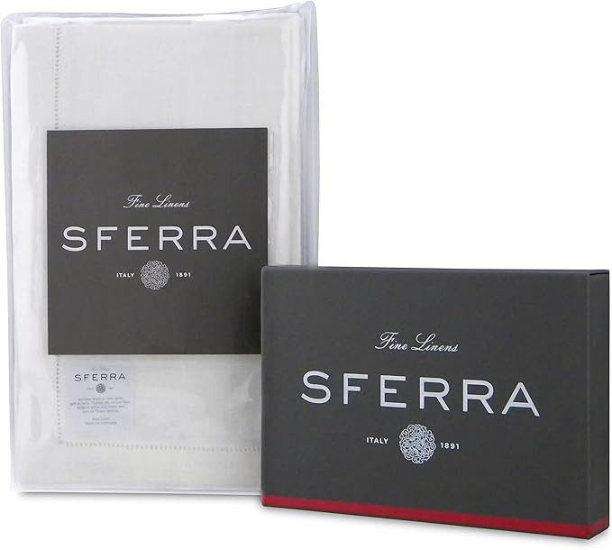 Sferra Festival Linen Hemstitched Dinner Napkins - White | Amazon (US)