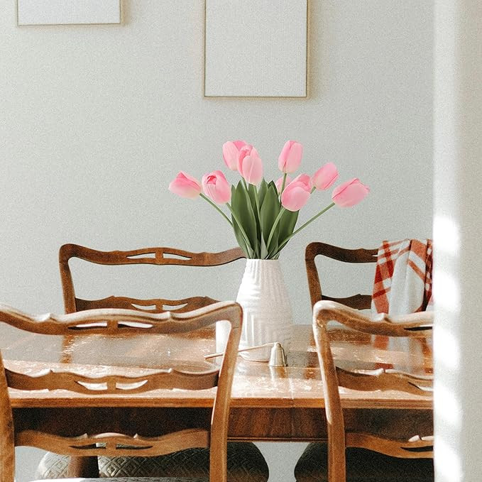 10Pcs Pink Artificial Tulips Silk Flowers, Fake Tulips, Faux Flowers Decoration for Vase, Wedding... | Amazon (US)