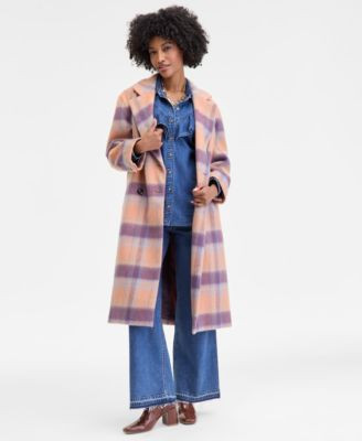 On 34th Womens Brushed Plaid Double Breasted Coat Xxs 4x Macys Exclusive | Macy's