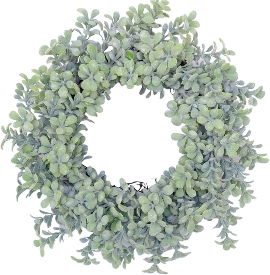 Bibelot 14 Inch Artificial Green Leaves Wreath Spring Wreath Farmhouse Decor for Front Door Weddi... | Amazon (US)